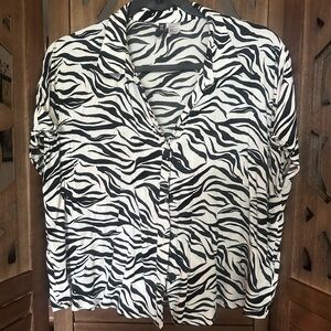 Zebra Print Button-Up Blouse- Size M